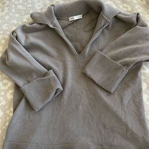 Zara Taupe Ribbed Knit Top